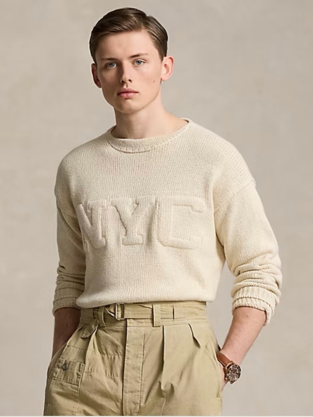 Polo Ralph Lauren Cream Embossed NYC boatneck Sweater - Men